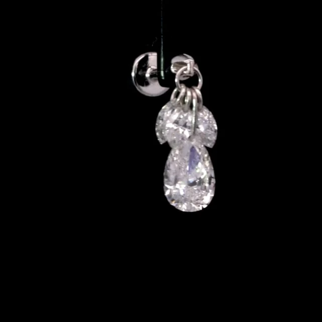 Floating Pear Diamond Plume Threaded Charm Earring With Titanium Backing - Image 4