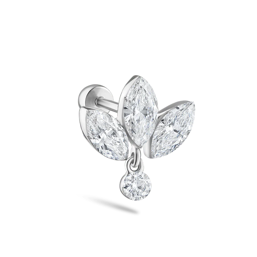Invisible Diamond Lotus with Dangle Threaded Stud Earring With Titanium Backing