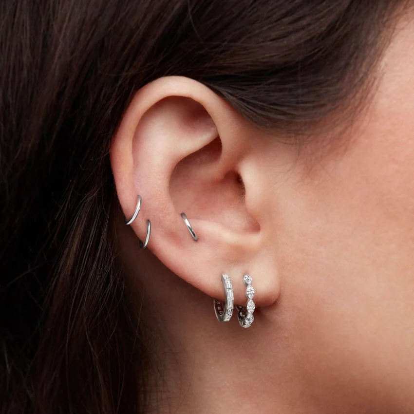 Invisible Set Baguette Diamond Eternity Hoop Earring - Image 13