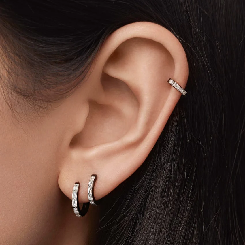 Invisible Set Baguette Diamond Eternity Hoop Earring - Image 65