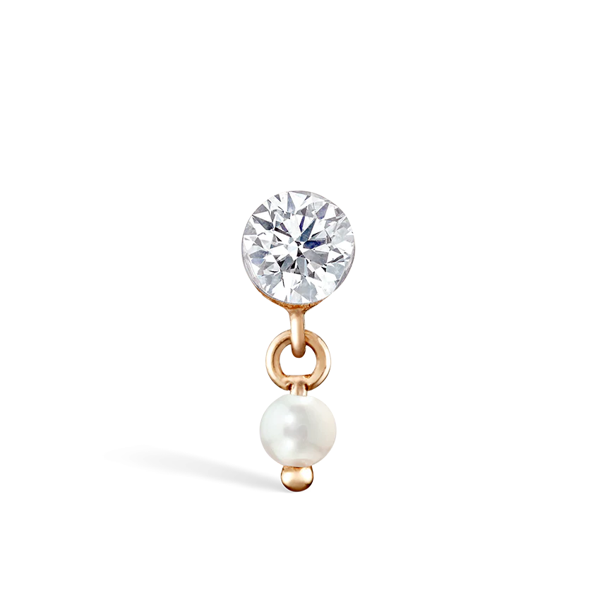 Invisible Set Diamond and Pearl Dangle Threaded Stud Earring - Image 15