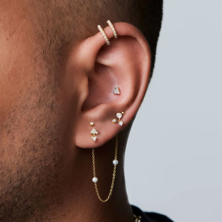 Invisible Set Diamond and Pearl Dangle Threaded Stud Earring With Titanium Backing - Image 12