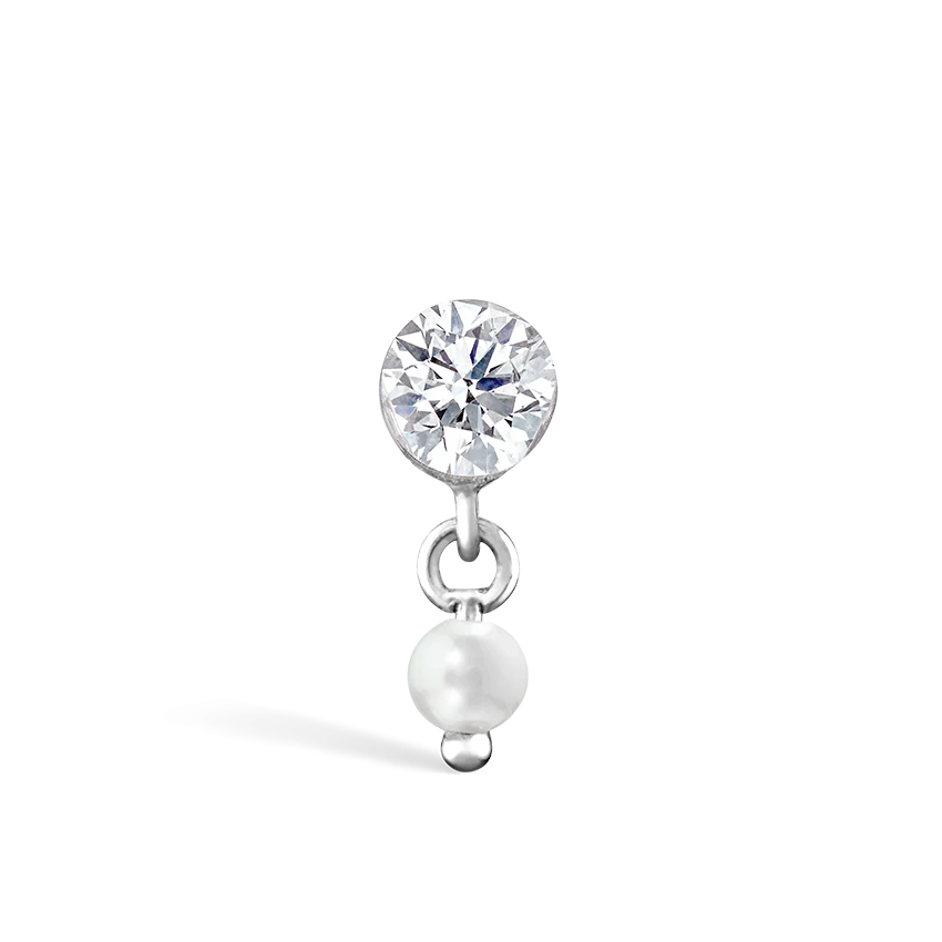 Invisible Set Diamond and Pearl Dangle Threaded Stud Earring With Titanium Backing - Image 5