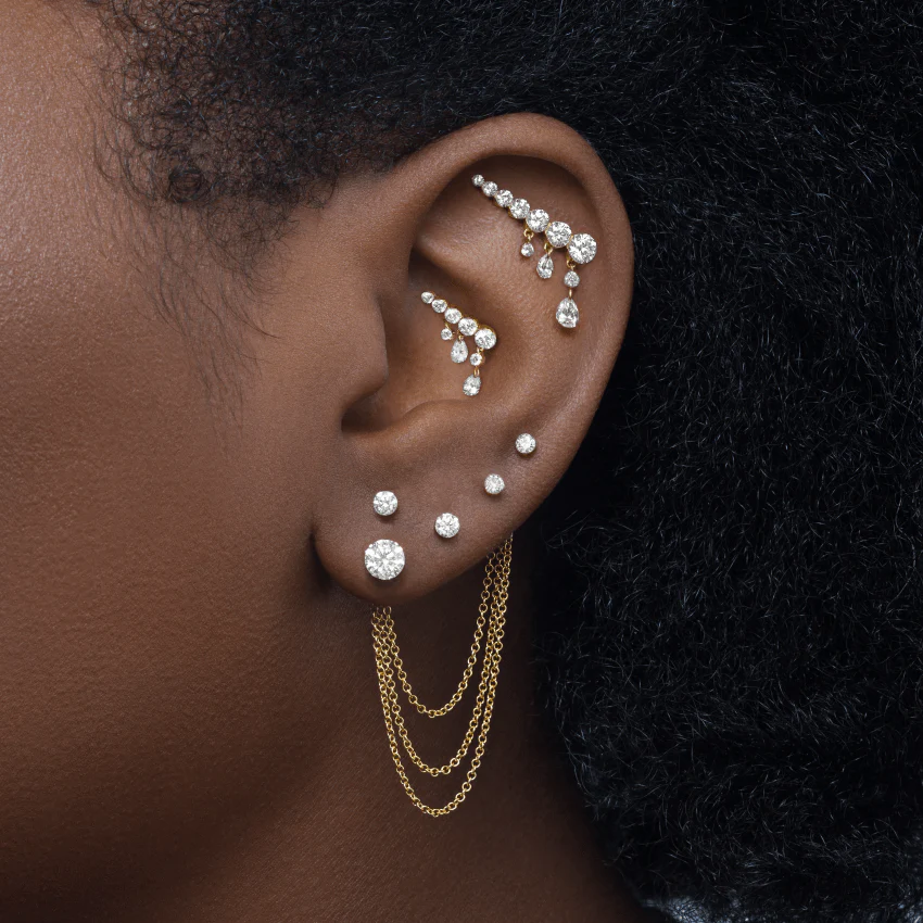 Invisible Set Diamond Crescendo Bar Threaded Stud Earring - Image 56