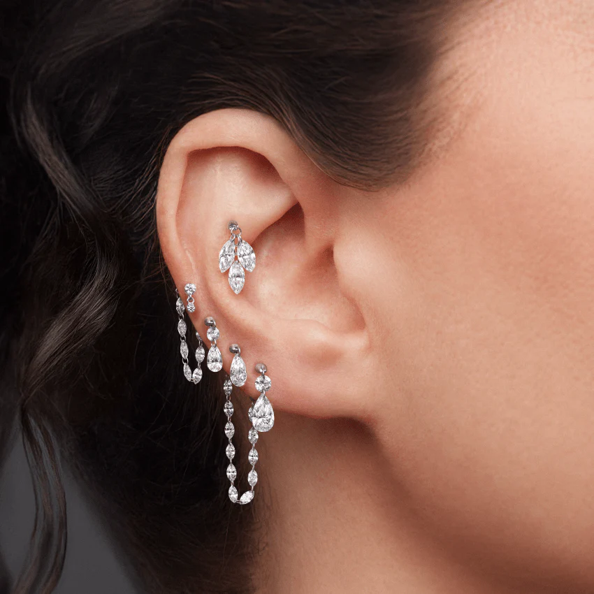 Invisible Set Diamond Dangle Threaded Stud Earring - Image 10