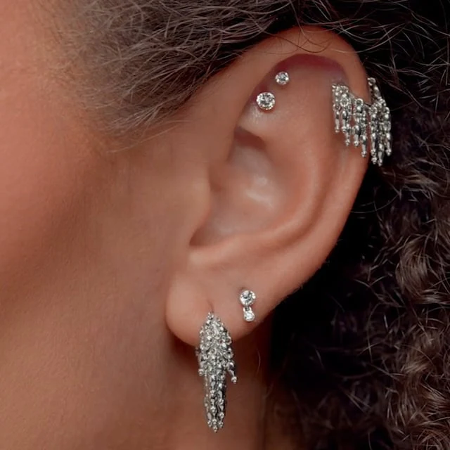 Invisible Set Diamond Dangle Threaded Stud Earring With Titanium Backing - Image 29