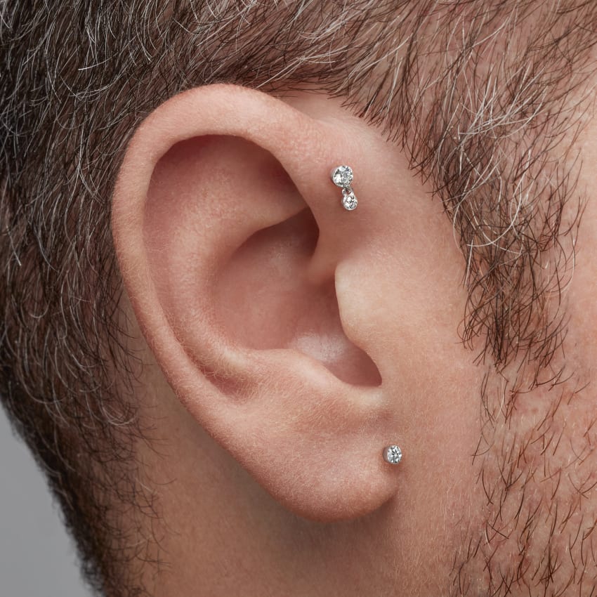 Invisible Set Diamond Dangle Threaded Stud Earring With Titanium Backing - Image 31