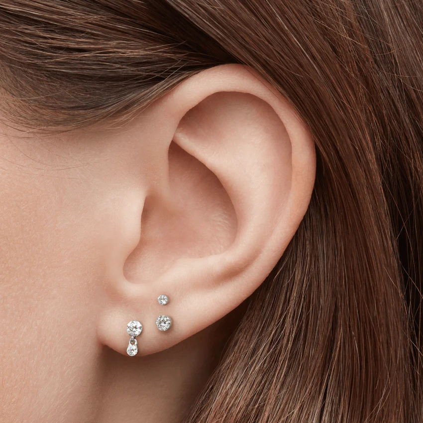 Invisible Set Diamond Dangle Threaded Stud Earring With Titanium Backing - Image 32