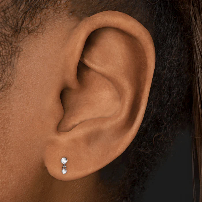 Invisible Set Diamond Dangle Threaded Stud Earring With Titanium Backing - Image 4
