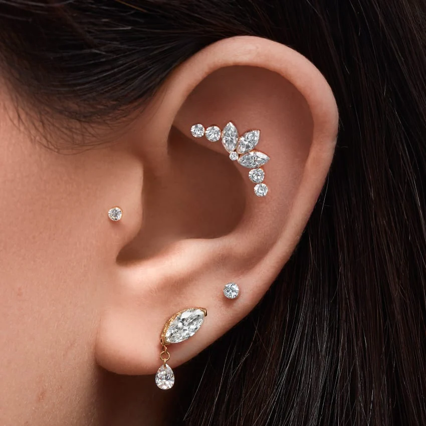 Invisible Set Diamond Lotus Garland Threaded Stud Earring - Image 11