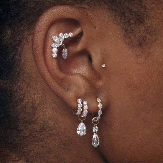 Invisible Set Diamond Lotus Garland Threaded Stud Earring - Image 16