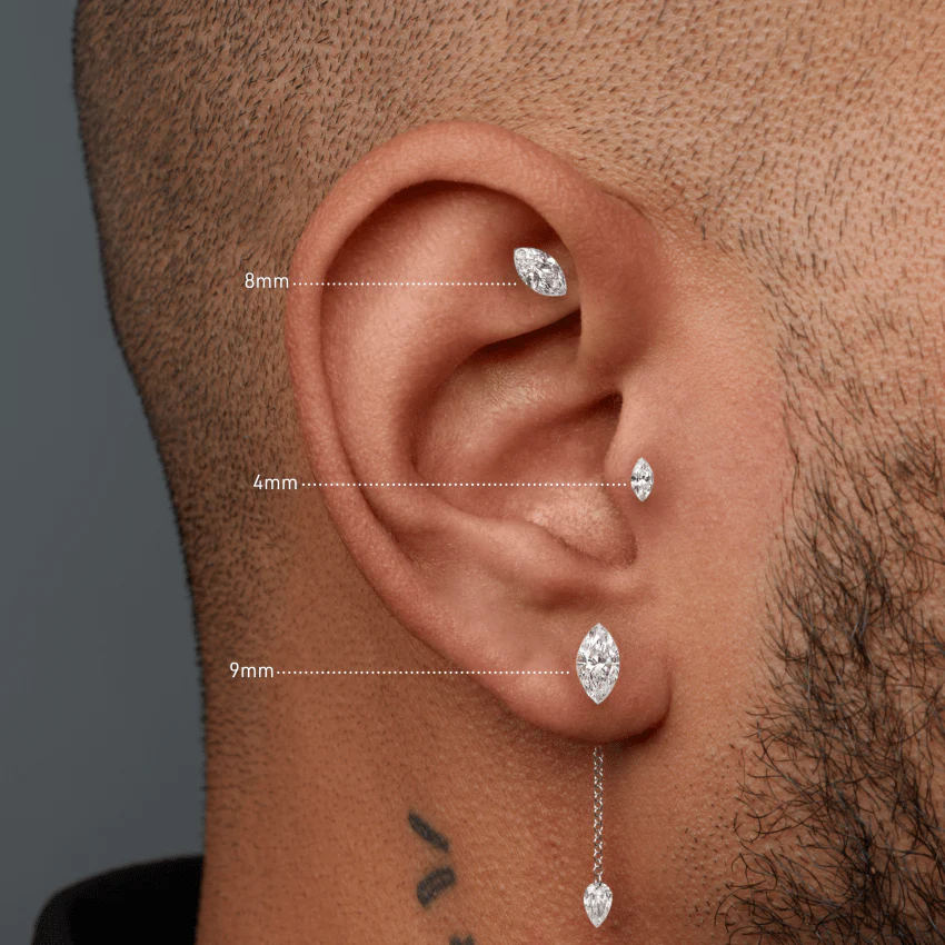 Invisible Set Diamond Marquise Threaded Stud Earring - Image 4