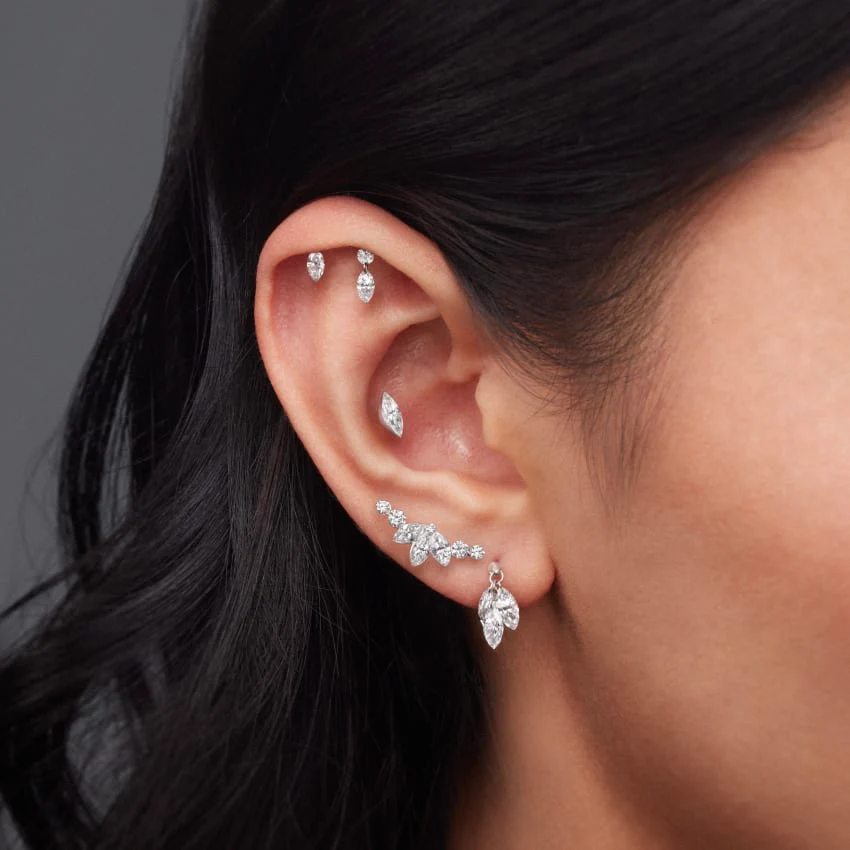 Invisible Set Diamond Marquise Threaded Stud Earring - Image 9