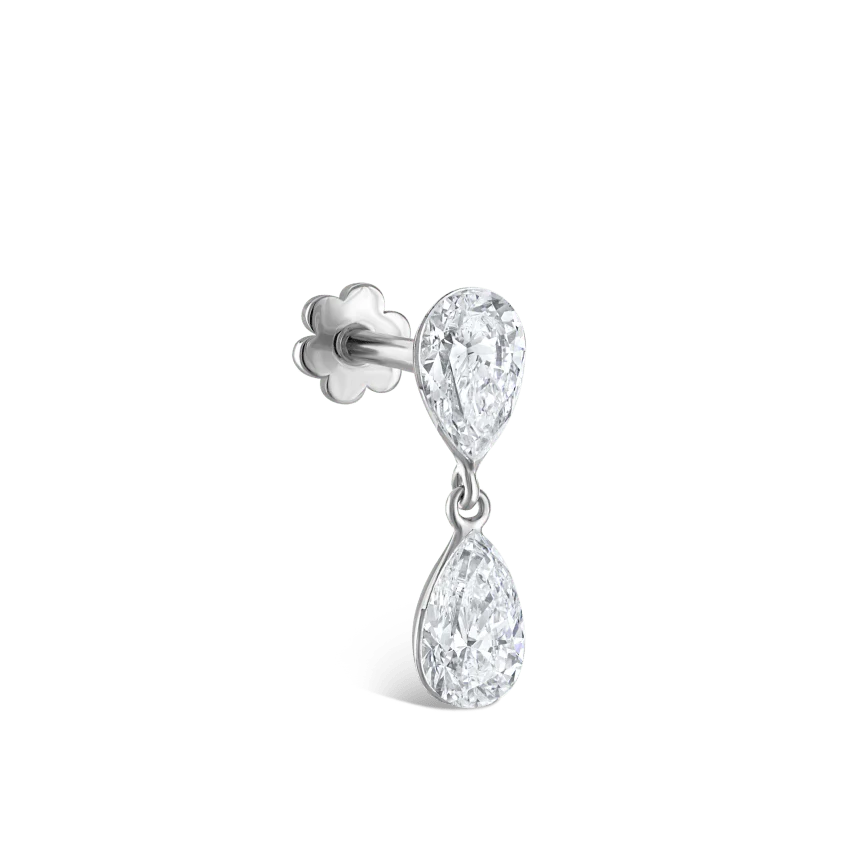 Invisible Set Diamond Pear Dangle Threaded Stud Earring - Image 10