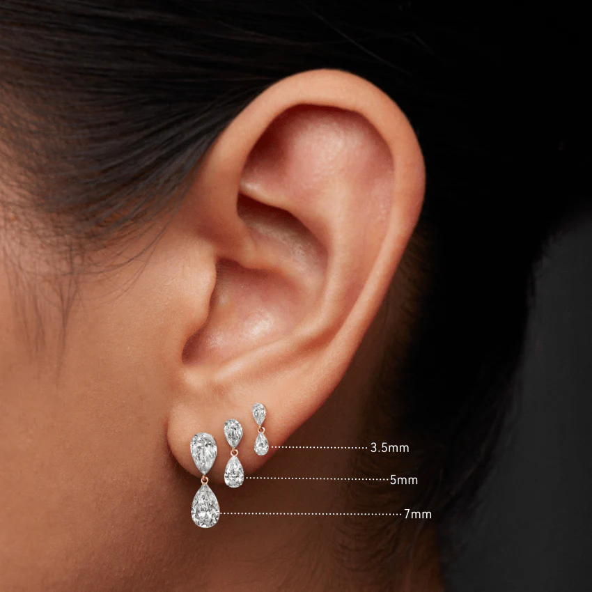 Invisible Set Diamond Pear Dangle Threaded Stud Earring - Image 12