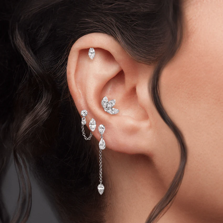 Invisible Set Diamond Pear Dangle Threaded Stud Earring With Titanium Backing - Image 13