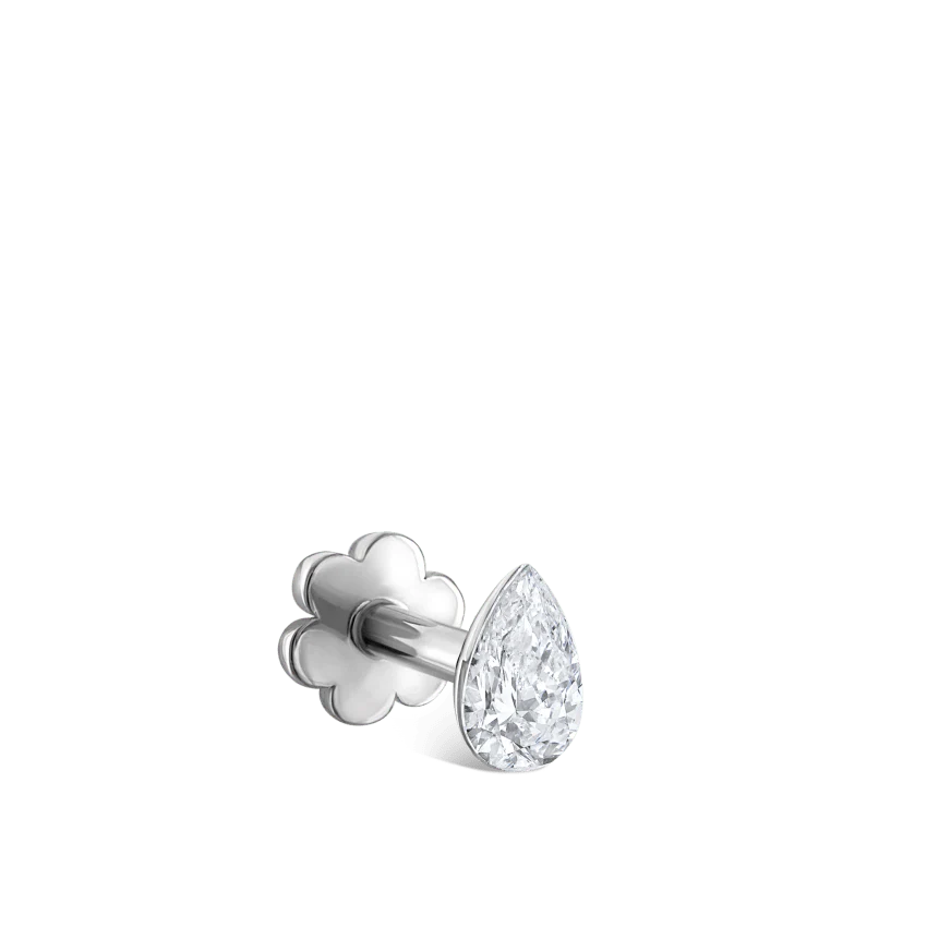 Invisible Set Diamond Pear Threaded Stud Earring - Image 2