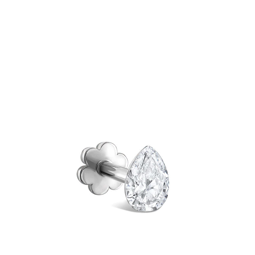 Invisible Set Diamond Pear Threaded Stud Earring With Titanium Backing - Image 4