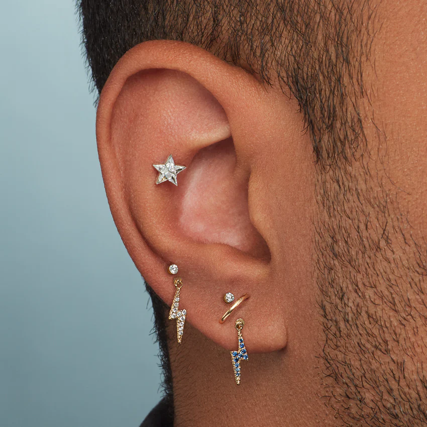 Invisible Set Diamond Star Threaded Stud Earring - Image 3