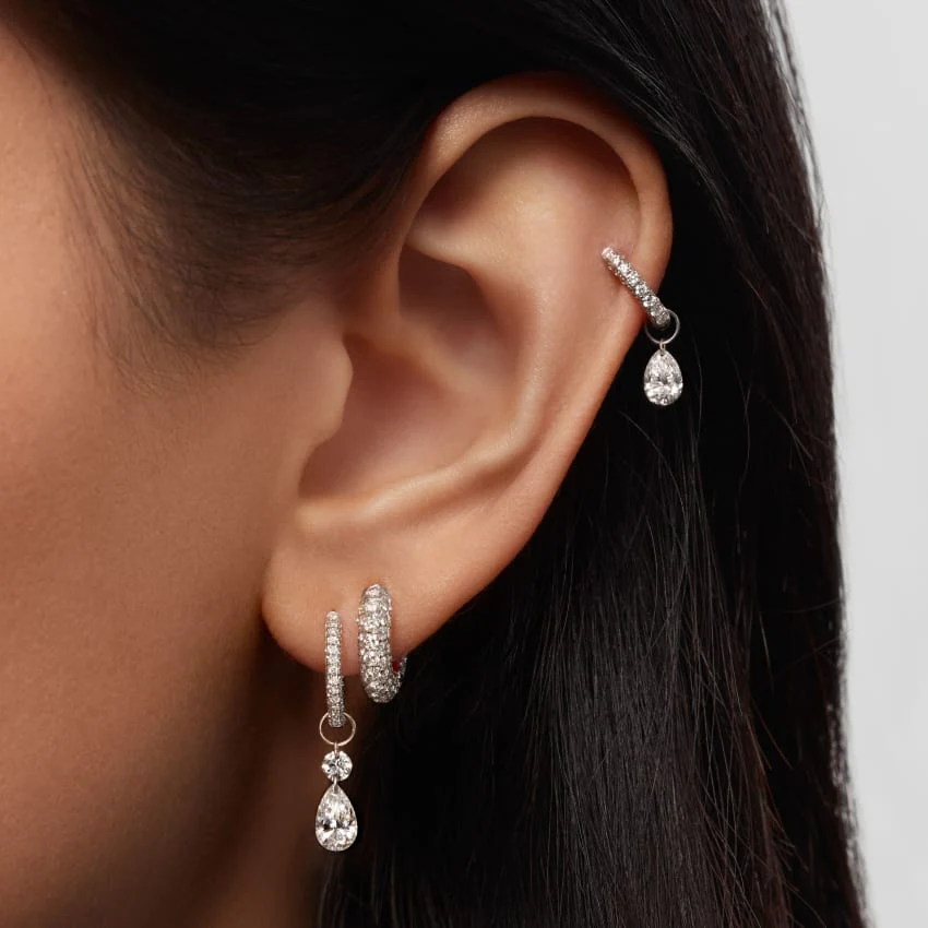Invisible Set Diamond Three Row Pavé Hoop Earring - Image 14