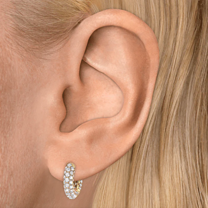Invisible Set Diamond Three Row Pavé Hoop Earring - Image 33