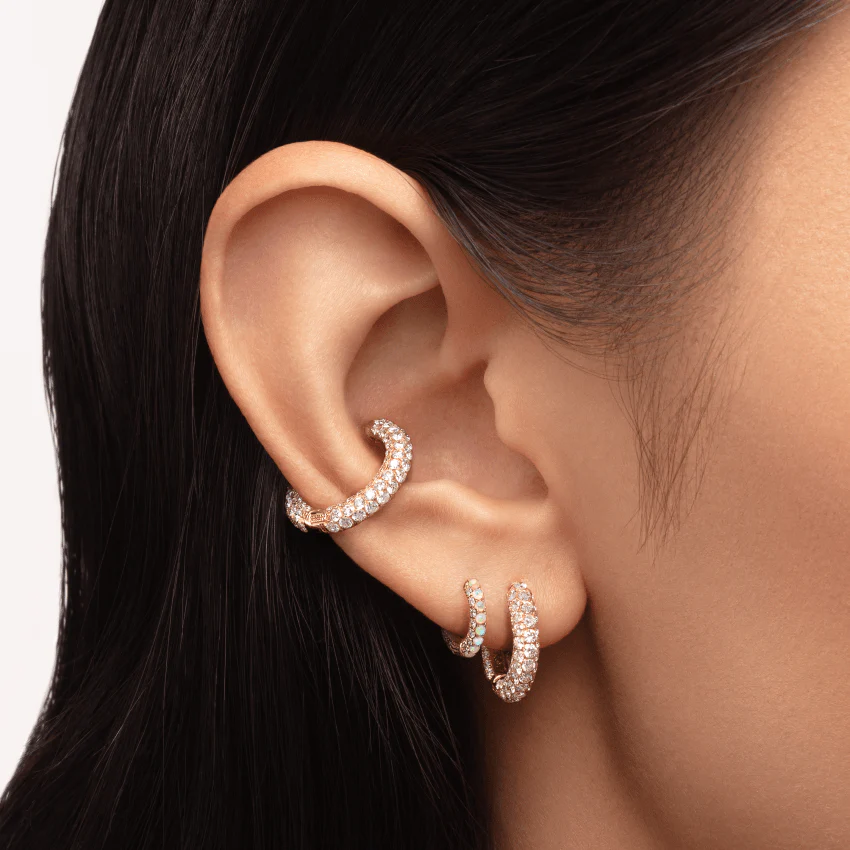Invisible Set Diamond Three Row Pavé Hoop Earring - Image 4