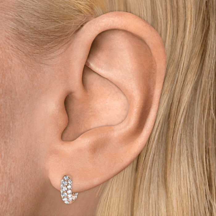 Invisible Set Diamond Three Row Pavé Hoop Earring - Image 42