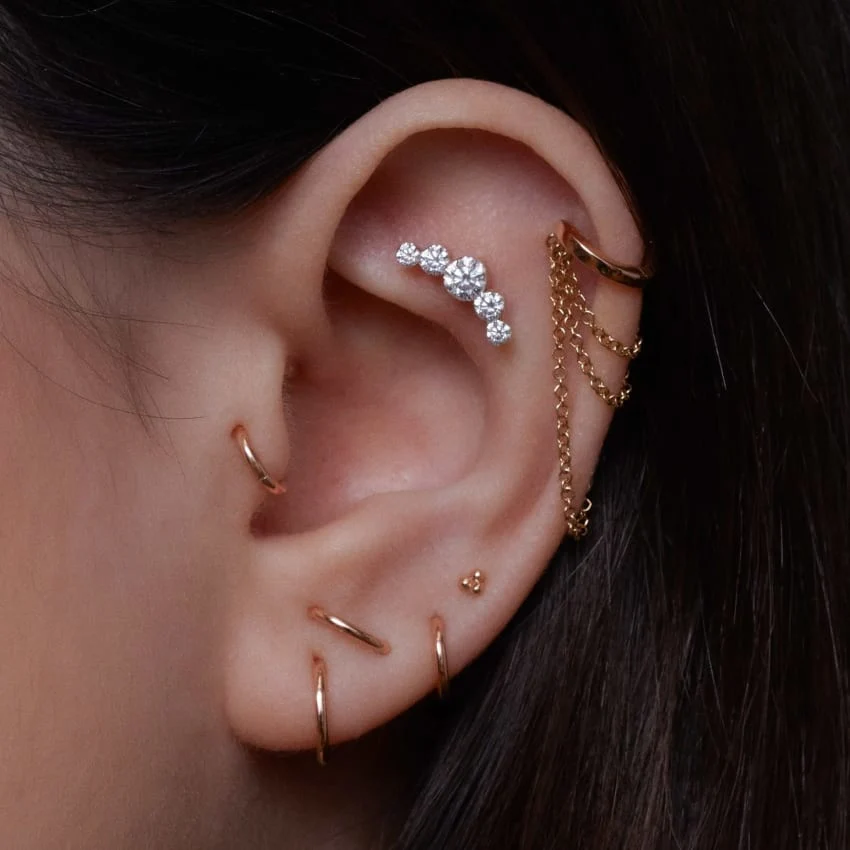 Invisible Set Five Diamond Open Curve Threaded Stud Earring - Image 4