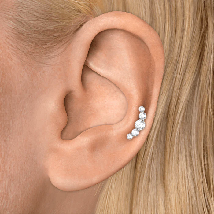 Invisible Set Five Diamond Open Curve Threaded Stud Earring With Titanium Backing - Image 4