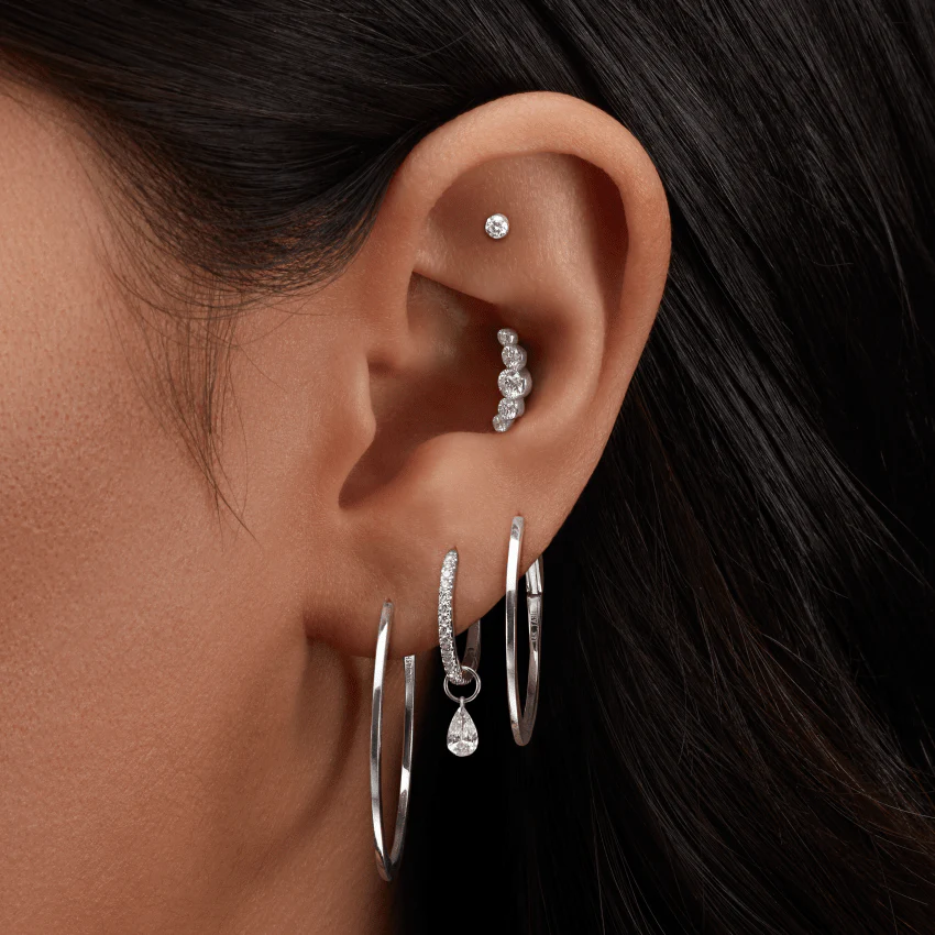 Invisible Set Five Diamond Open Curve Threaded Stud Earring With Titanium Backing - Image 5