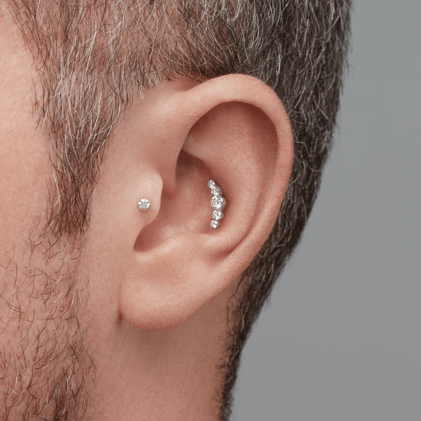 Invisible Set Five Diamond Open Curve Threaded Stud Earring With Titanium Backing - Image 6