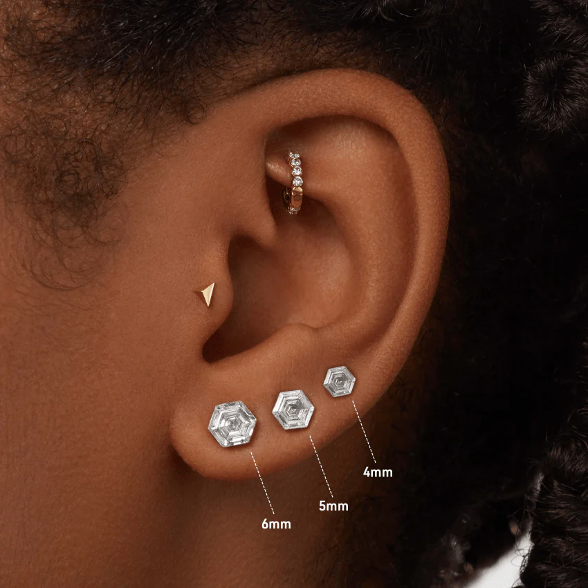 Invisible Set Hexagon Diamond Stud Earring - Image 17