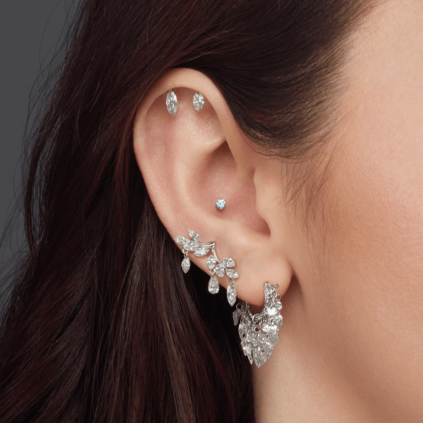 Invisible Set Light Blue Diamond Threaded Stud Earring With Titanium Backing - Image 12