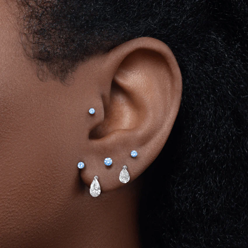 Invisible Set Light Blue Diamond Threaded Stud Earring With Titanium Backing - Image 9