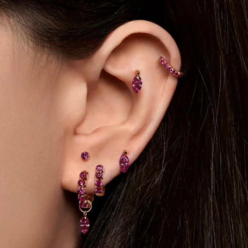 Invisible Set Rose Purple Diamond Threaded Stud Earring With Titanium Backing - Image 13