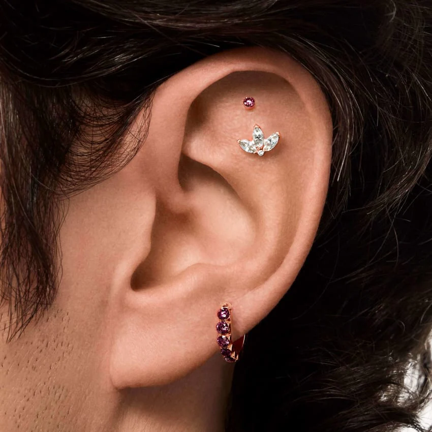Invisible Set Rose Purple Diamond Threaded Stud Earring With Titanium Backing - Image 6