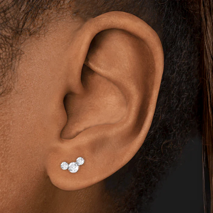 Invisible Set Three Diamond Curve Threaded Stud Earring - Image 7