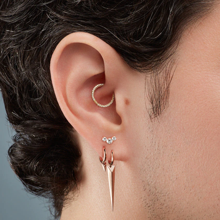 Invisible Set Three Diamond Curve Threaded Stud Earring With Titanium Backing - Image 19