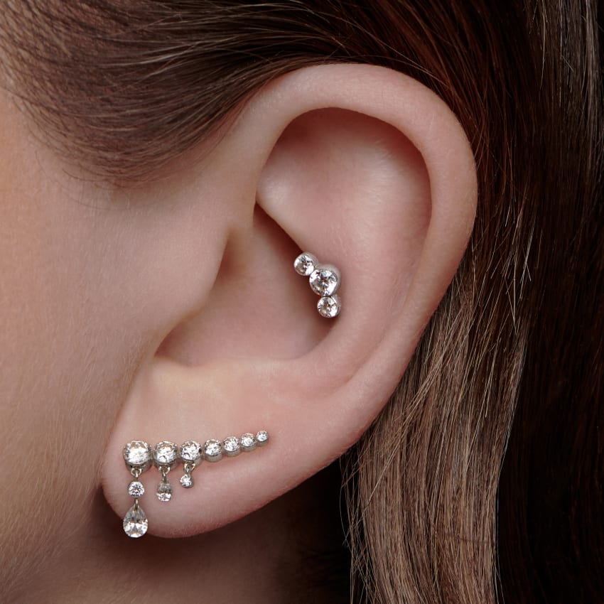 Invisible Set Three Diamond Curve Threaded Stud Earring With Titanium Backing - Image 8
