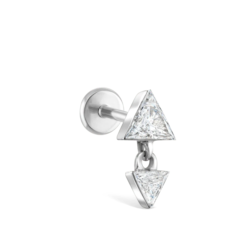 Invisible Set Triangle Diamond Dangle Threaded Earring