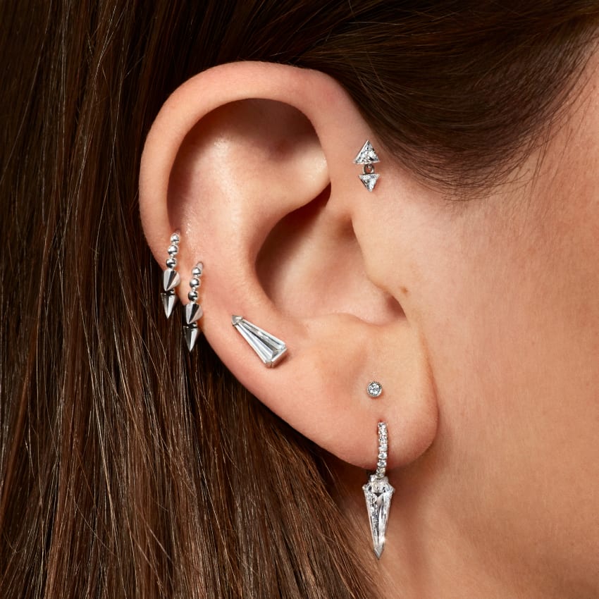 Invisible Set Triangle Diamond Dangle Threaded Earring - Image 16