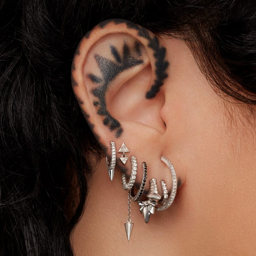 Invisible Set Triangle Diamond Dangle Threaded Earring With Titanium Backing - Image 11