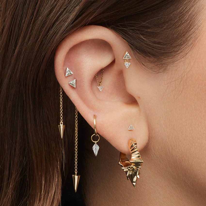 Invisible Set Triangle Diamond Dangle Threaded Earring With Titanium Backing - Image 15