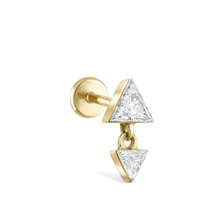 Invisible Set Triangle Diamond Dangle Threaded Earring With Titanium Backing - Image 8