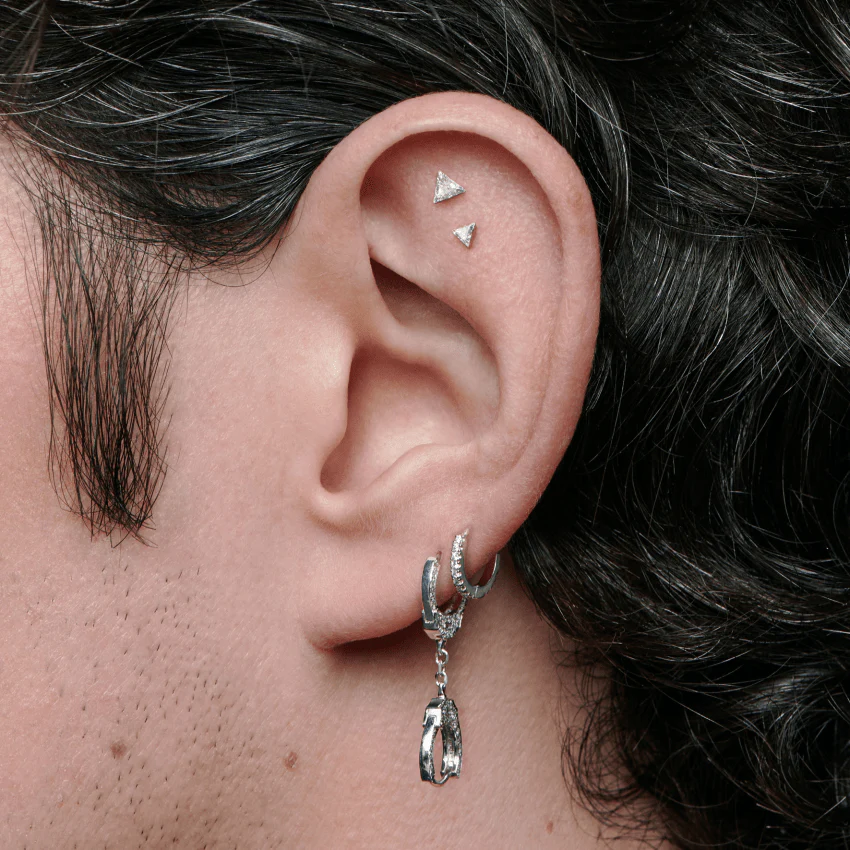 Invisible Set Triangle Diamond Threaded Stud Earring With Titanium Backing - Image 18