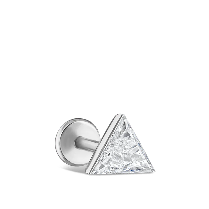 Invisible Set Triangle Diamond Threaded Stud Earring With Titanium Backing - Image 22