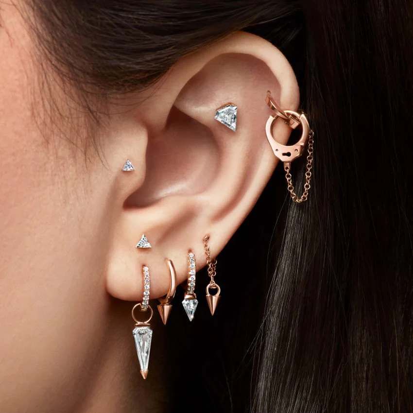 Invisible Set Triangle Diamond Threaded Stud Earring With Titanium Backing - Image 3