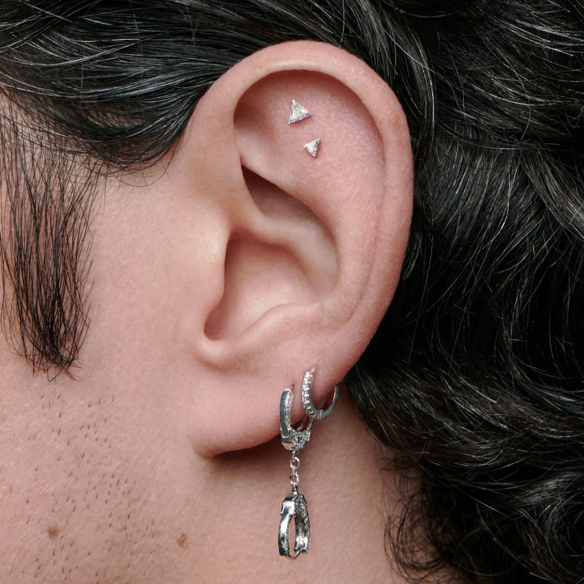 Invisible Set Triangle Diamond Threaded Stud Earring With Titanium Backing - Image 36