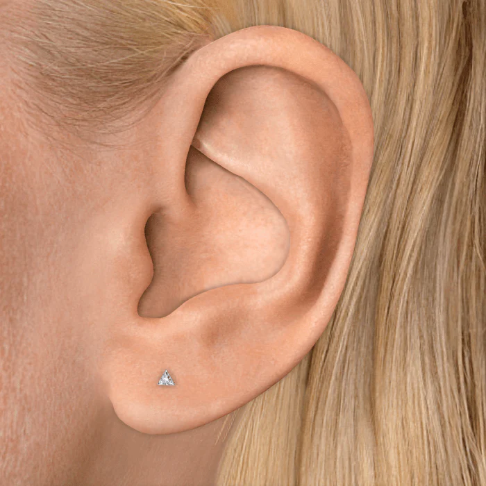 Invisible Set Triangle Diamond Threaded Stud Earring With Titanium Backing - Image 59