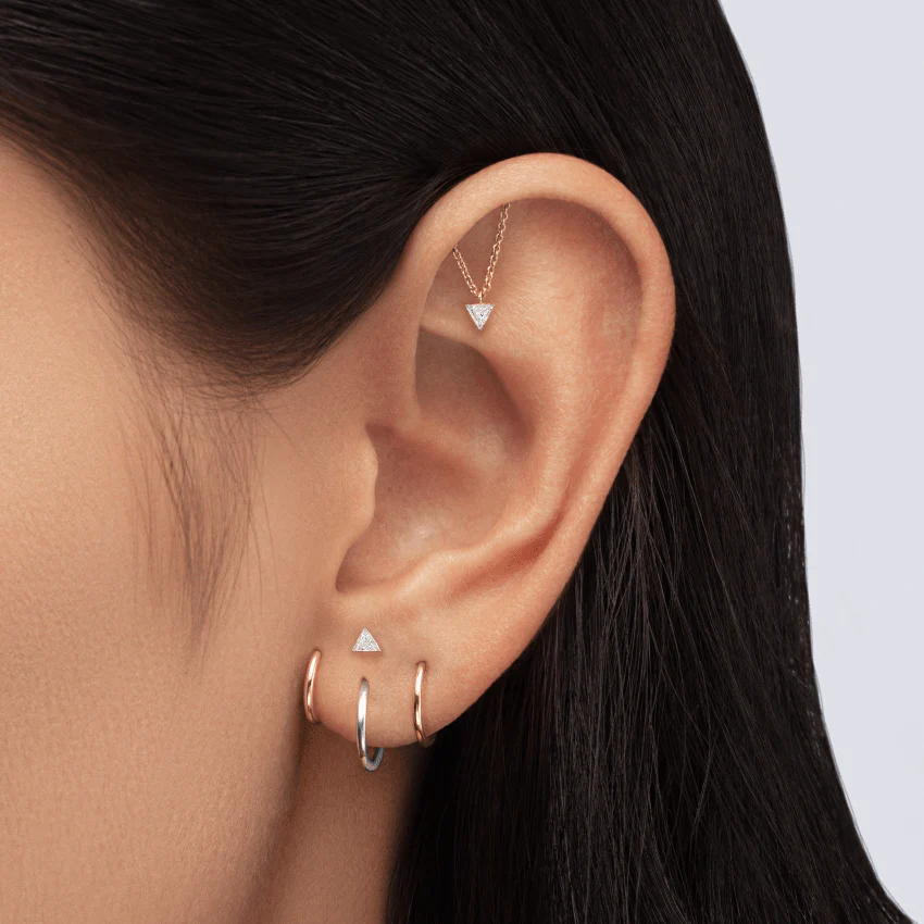 Invisible Set Triangle Diamond Threaded Stud Earring With Titanium Backing - Image 66